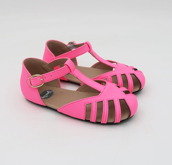 Gray Cutout Shoes - Neon Pink