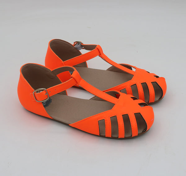 Gray Cutout Shoes - Neon Orange