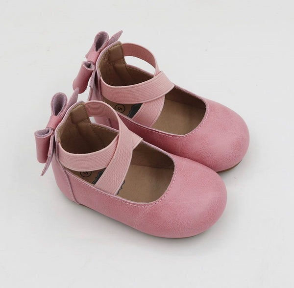 Bow Back Ballet Flats - Distressed Leather - Pink