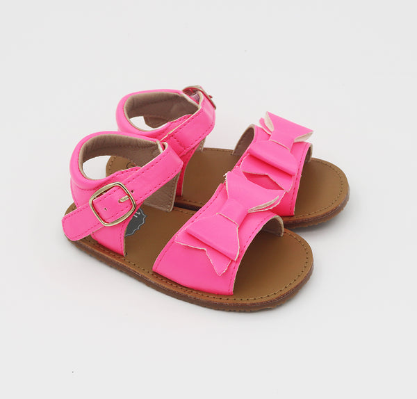 ELLIE Bow Sandals - Hot Pink Patent Leather