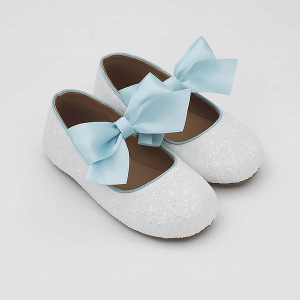Cindy White Glitter with Light Blue Bow