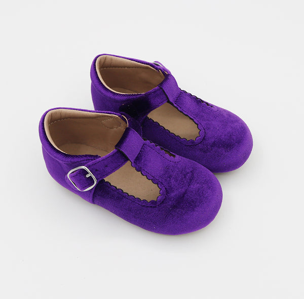 T-Straps - Velvet - Violet - Silver Buckle