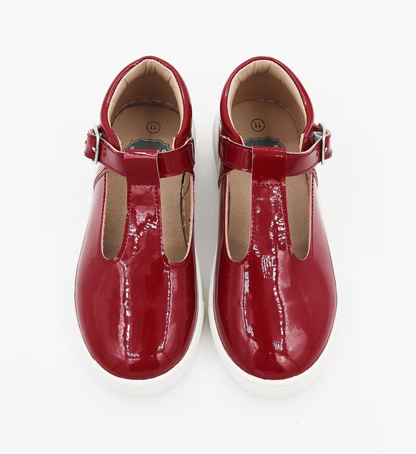 Soho Sneaker T-Straps - Deep Red Patent Leather
