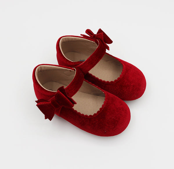Lilien Side Bow Mary Jane - Velvet - Deep Red