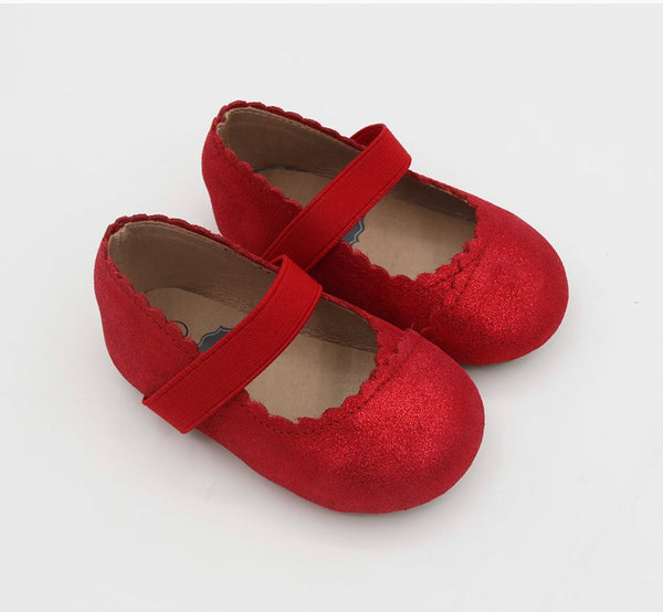 Taila's Mary Jane Elastic Band - Red Suede Shimmer