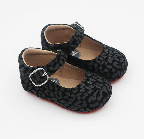 Mary Jane - Black Suede Leopard/Red Soles