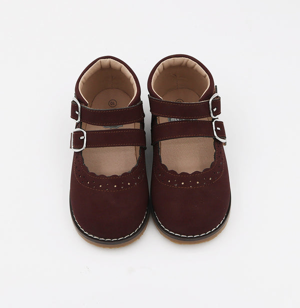 Double Velcro Strap Mary Janes - Brown