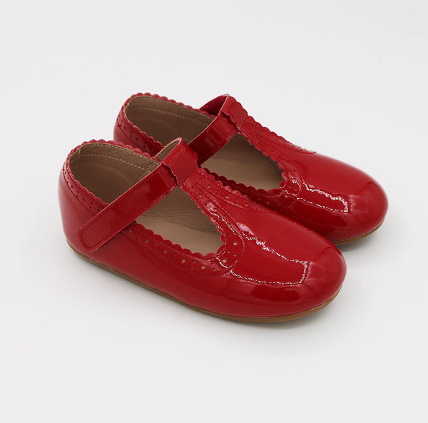 Daniela’s T-straps - Patent Leather in Christmas Red (Velcro Closure)