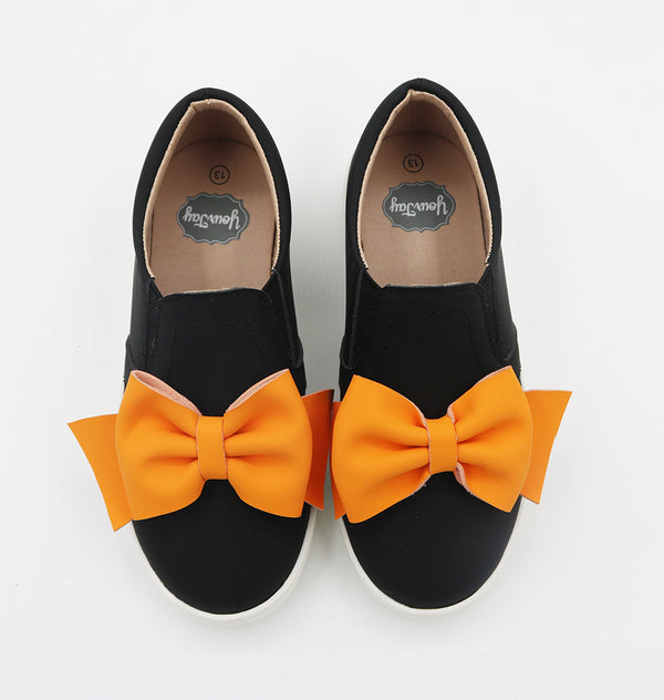 TAYLEE Bow On Toe Sneakers - Black with Orange Bow