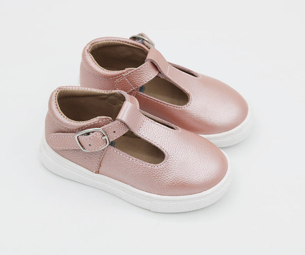 Soho Sneaker T-Straps - Metallic Pink