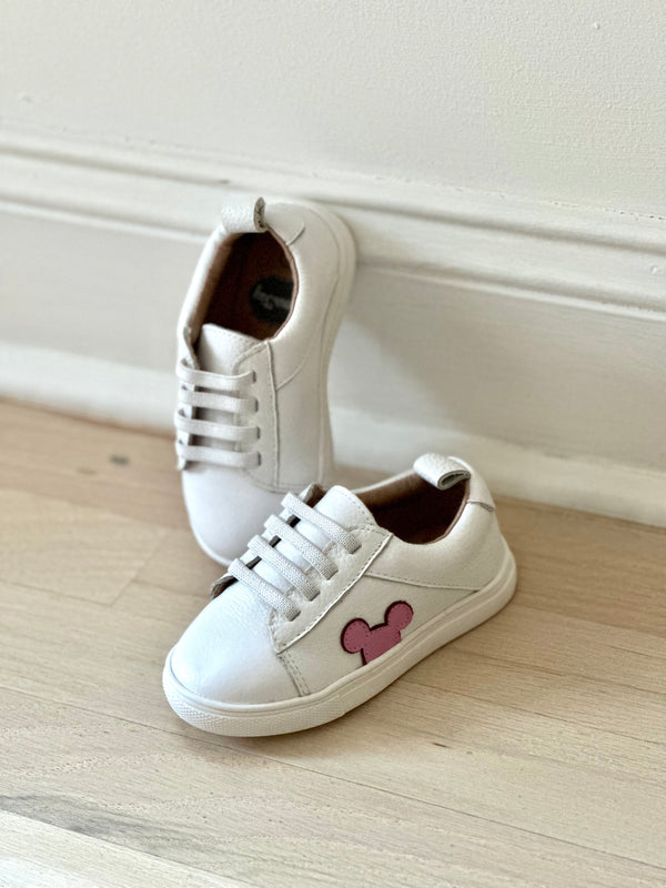 White Low Top Sneakers - Pink ears