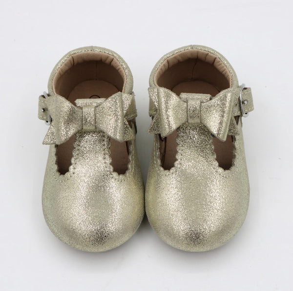 Bow T-Straps - Gold Shimmer