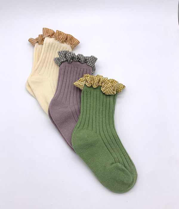 Gingham Lace Midi Socks set of 3
