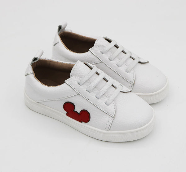 White Low Top Sneakers - Red ears