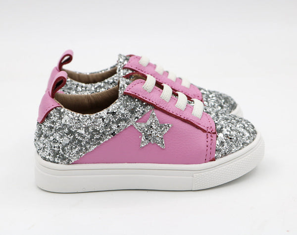 Low Top Sneakers - Bubble Gum Pink / Silver Glitter Star